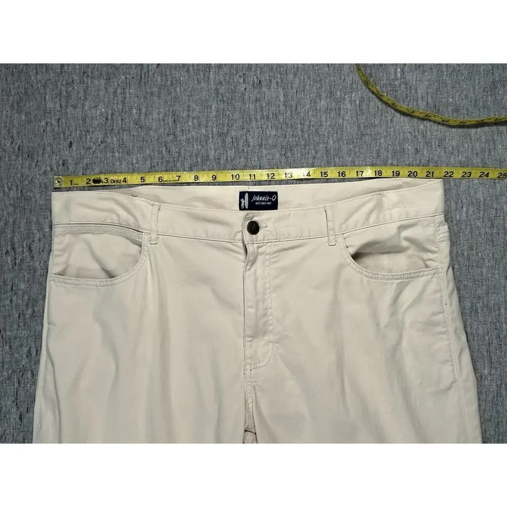 Johnnie-O Pants Mens 40x32 Off-White Straight Leg Stretch Beachy Coastal Prep